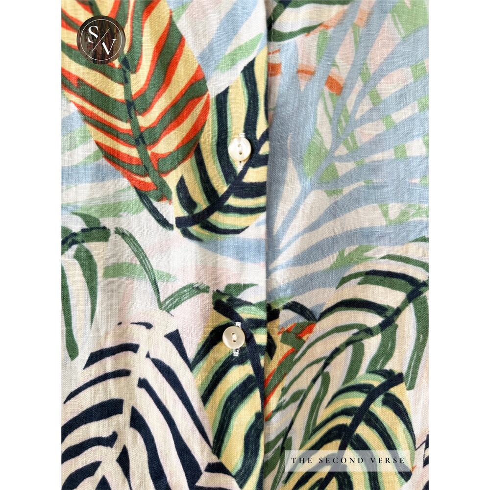 Tahari 100% Linen Tropical Print Button Down Short Sleeve Shirt Size Medium - Picture 4 of 10